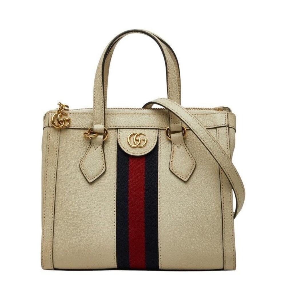 Gucci Ophidia Sherry Line Double G Small Handbag Leather Tote Bag Ecru